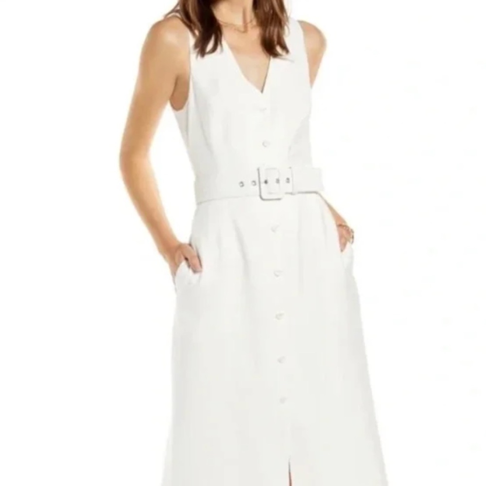 Something Navy Sleeveless Button Up Midi Dress - White XS